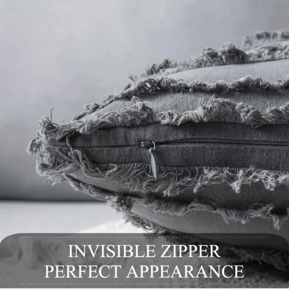 Luxury Home | Boho Chic Dark Grey Frayed Striped Jaquard Throw Pillow Covers